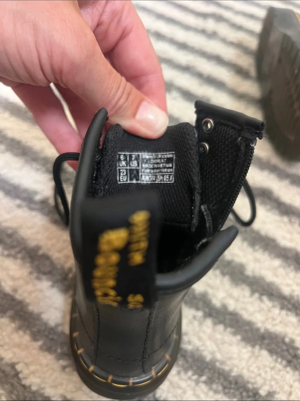 Dr. Martens Black Kids Lace-Up Boots with Yellow Stitching - NWT